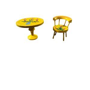 Vintage Yellow Painted Wood Dollhouse Furniture Dining Table With 1 Chair Japan